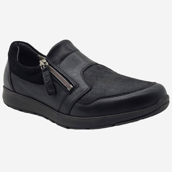 New Feet Shoe Zip WIDE dam svart bred sko