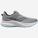 saucony tempus löparsko för herr och för överpronation med bred läst i grå färg med blå detaljer (färgens originalnamn: alloy/topaz gris)