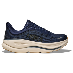 Mörkblå HOKA Bondi 9 WIDE löparsko för herr sedd från utsidan.